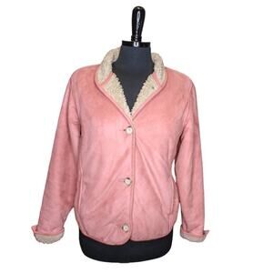 Woolrich Faux Suede Shearling Jacket Pink Button Up Cozy Cabin Country